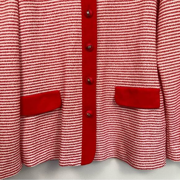 Vintage Womens L Red & White Striped Varsity Cardigan Preppy Nautical Coastal - Picture 7 of 11